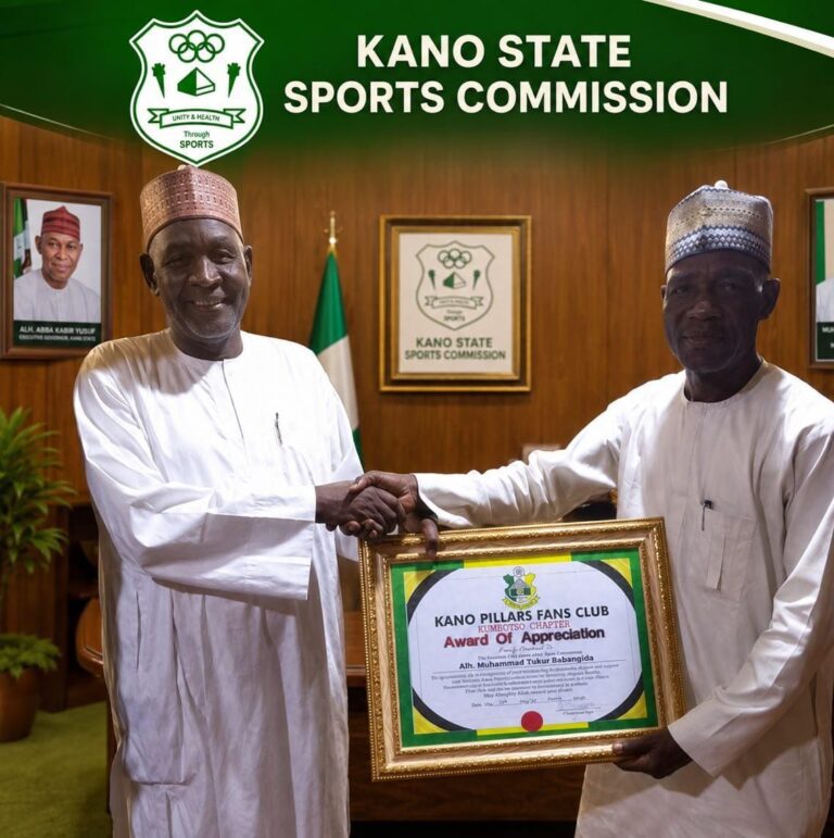 Kano Pillars Supporters Club Honours Sports Commission Chairman Babangida, has received an Award of Appreciation